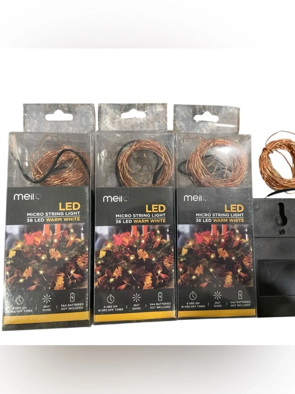 Set of 4 Micro String Lights 36 Warm White LEDs - Copper Wire, New